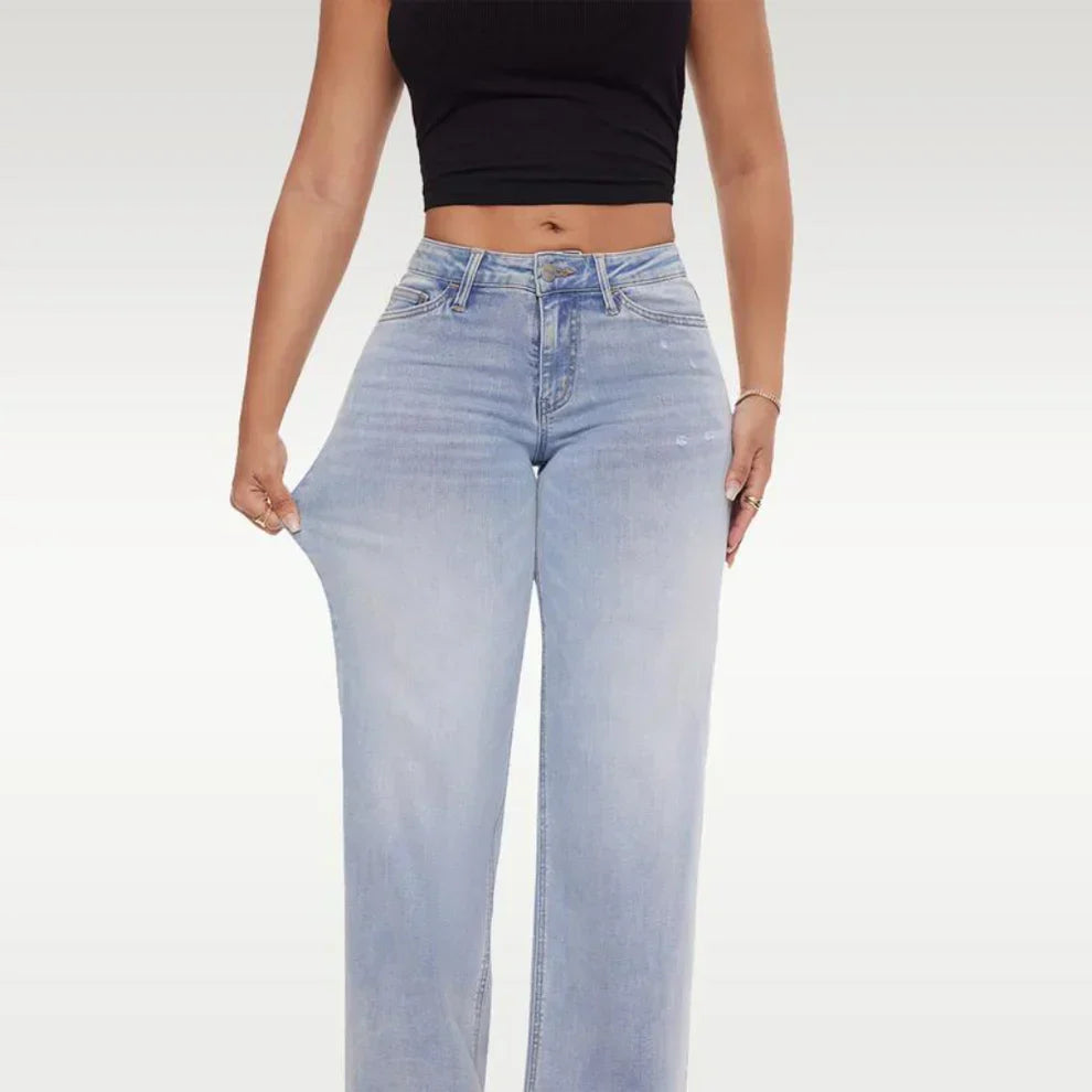 Mid Rise Stretch Wide-Leg Baggy Jeans