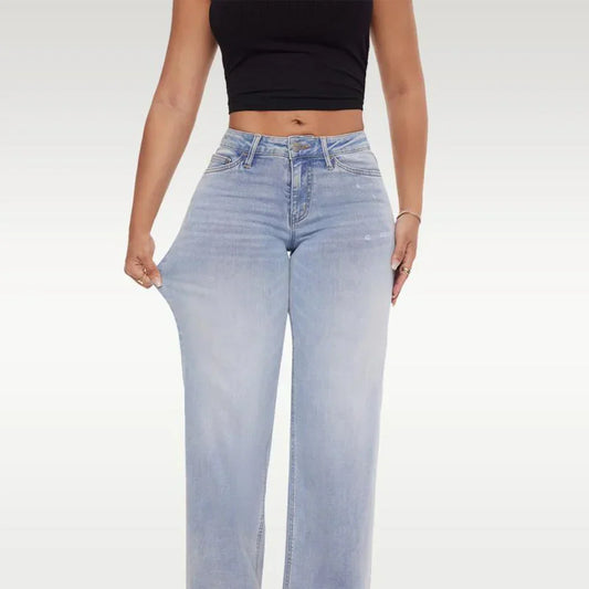 Mid Rise Stretch Wide-Leg Baggy Jeans