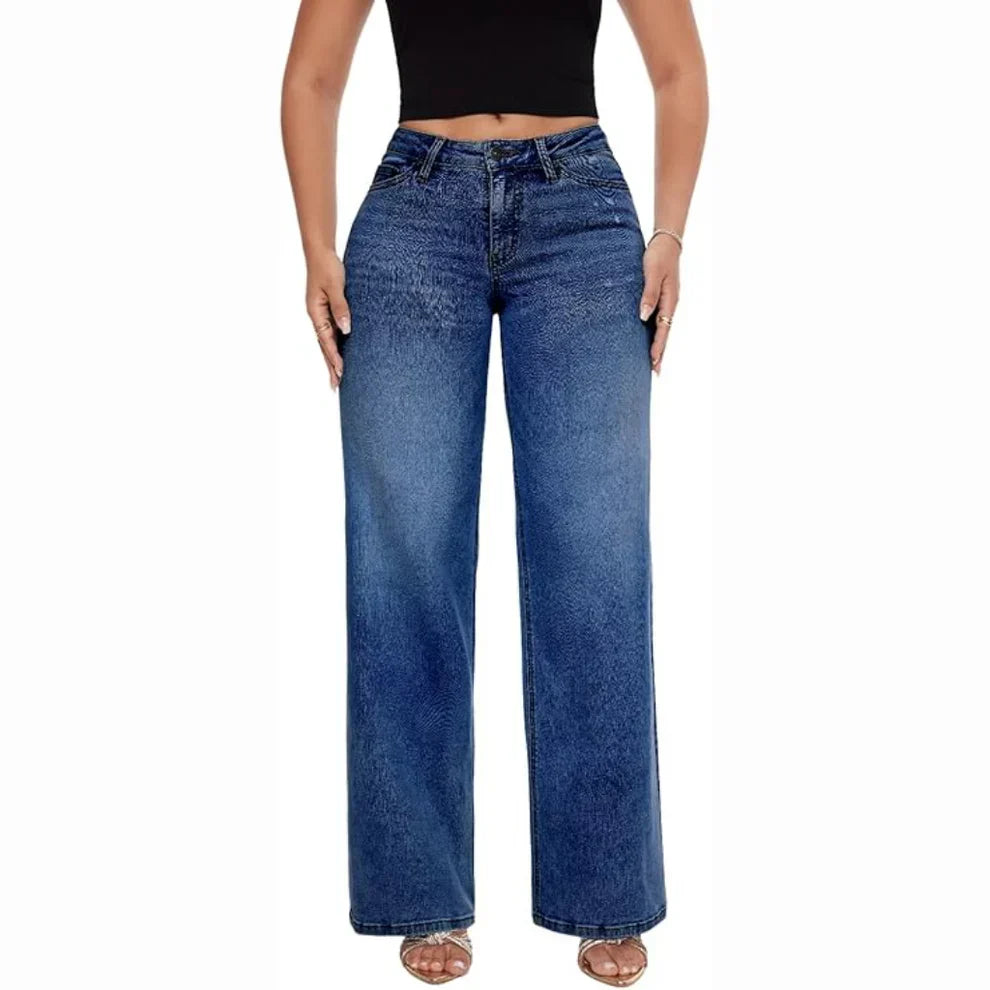 Mid Rise Stretch Wide-Leg Baggy Jeans