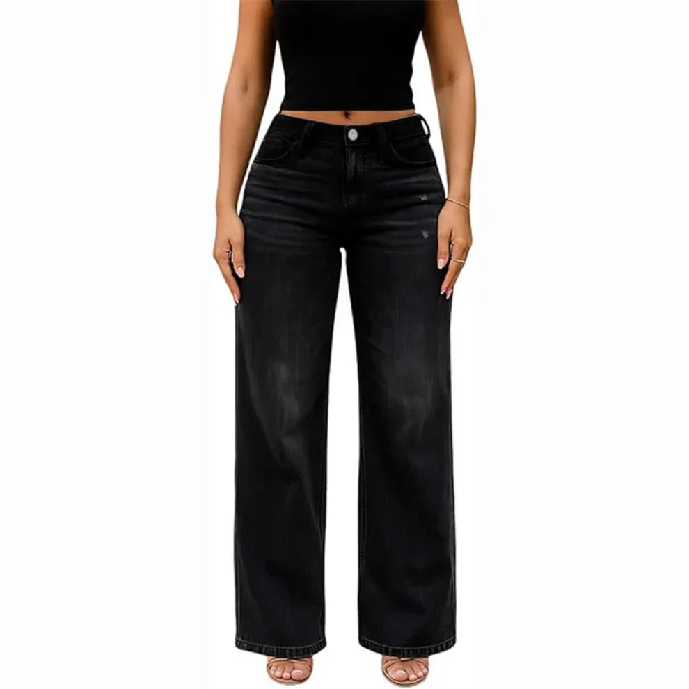 Mid Rise Stretch Wide-Leg Baggy Jeans