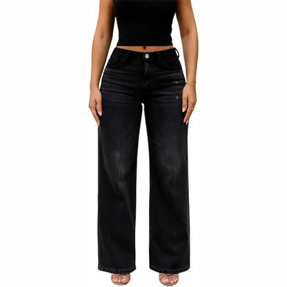 Mid Rise Stretch Wide-Leg Baggy Jeans